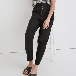 Madewell Cotton-Linen Pull-on High-rise Tapered Pants: Button-front Edition